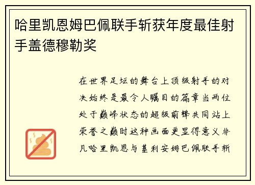 哈里凯恩姆巴佩联手斩获年度最佳射手盖德穆勒奖 哈里凯恩姆巴佩联手斩获年度最佳射手盖德穆勒奖